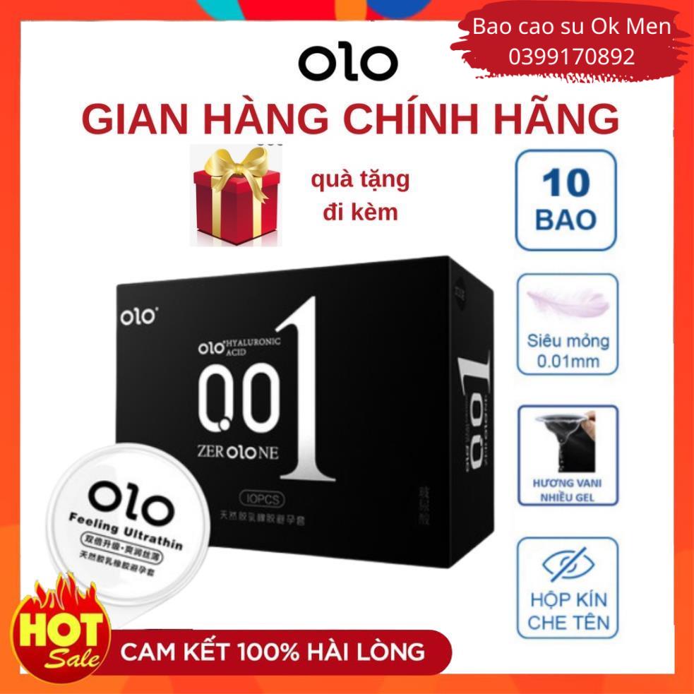 Bao cao su OLO 001 đen Feeling Ultrathin, bcs siêu mỏng, trơn hộp 10 BCS