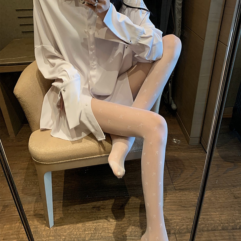 Quần tất dài mỏng đính nơ màu trắng/đen thiết kế gợi cảm cho nữ