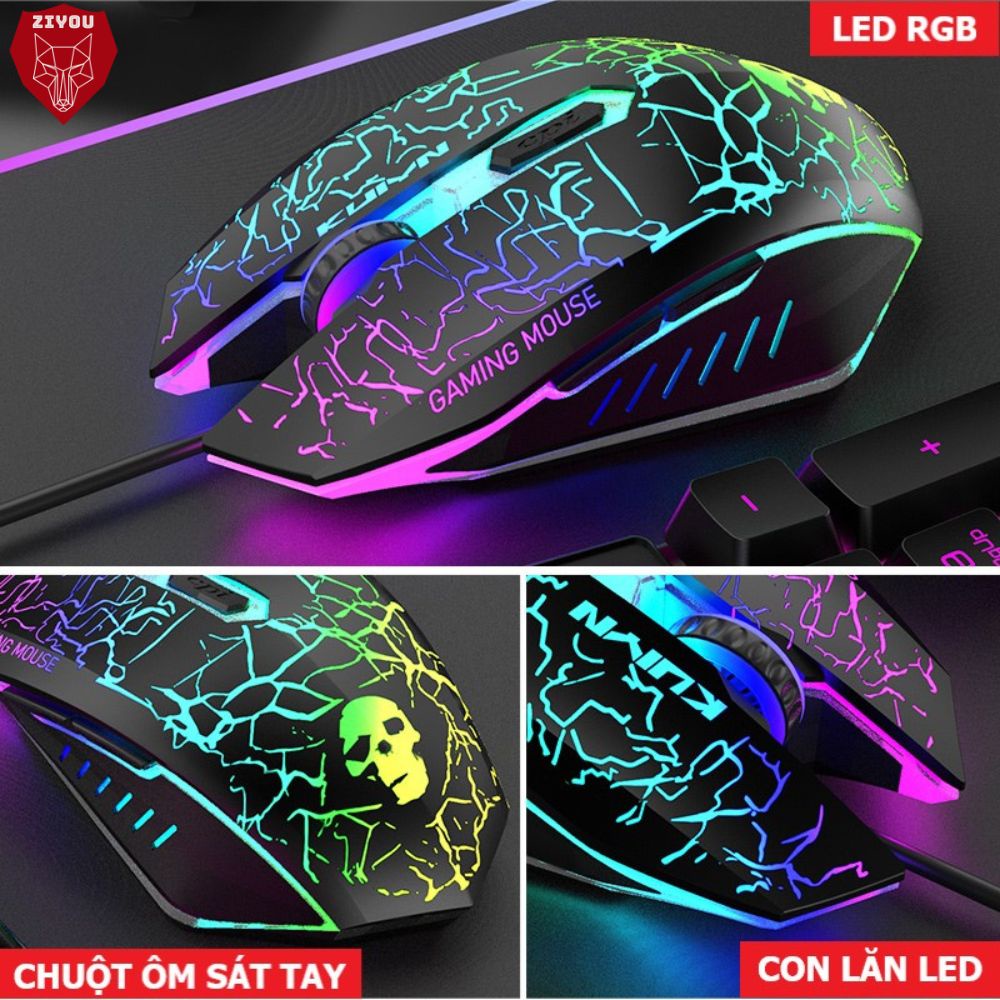 Bộ Bàn Phím Gaming Có Dây Ziyou T6 RGB Led 10 Hiệu Ứng, Bấm Êm Chống Nước Cho Máy Tính, Laptop, PC