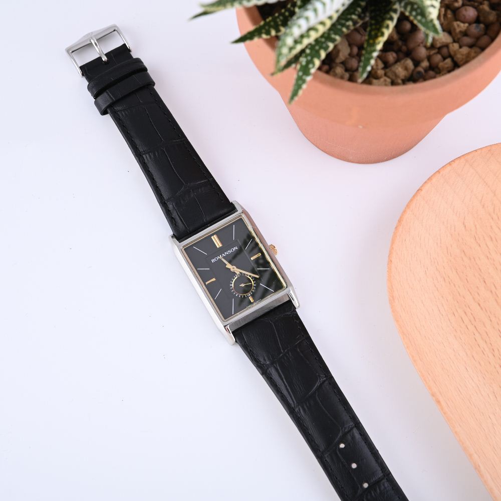 Đồng hồ Romanson Men Watch TL3237JMCBK nam mặt nhỏ kính Sapphire chống xước máy Thụy Sĩ dây da cao cấp chính hãng