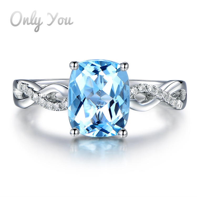Nhẫn Mạ Bạch Kim 18K Đính Đá Topaz Aquamarine
