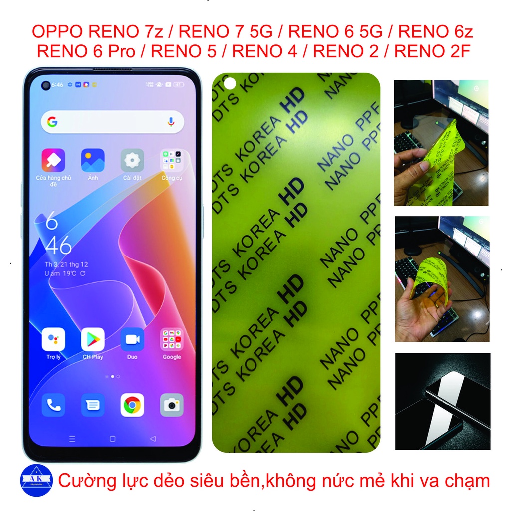 Cường lực dẻo dán full màng hình Cho OPPO Reno 7z / reno 7 5G / reno 6 5G / reno 6z / reno 6pro/ reno 5 / reno 4 / reno2