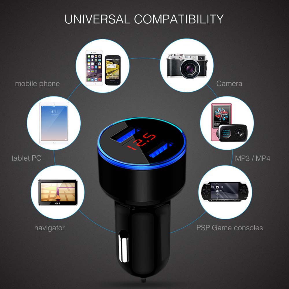 Củ Sạc Nhanh Mini Hai Cổng Usb 3.1a Gps Thông Minh Nhiều Màu Cho Xe Hơi