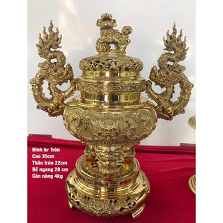 Bộ đĩnh đồng tròn - lư tròn lt1 vĩnh tiến, lư tròn cao 35cm