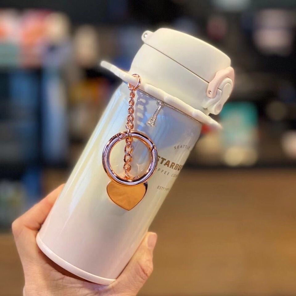 Ly starbucks giữ nhiệt 350ml Mặt dây chuyền tình yêu Hộp quà tặng chai nước đồng thương hiệu cho trẻ em