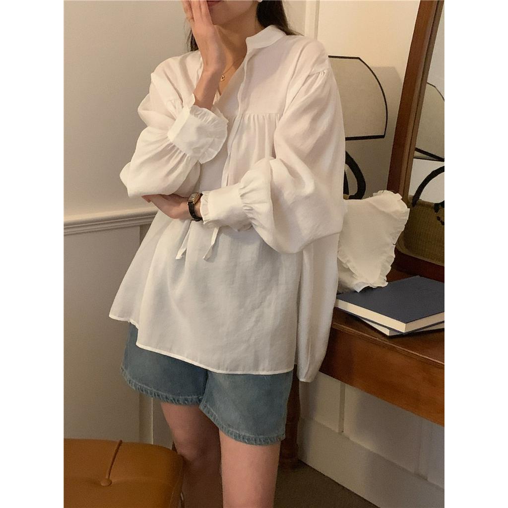 Áo Sơ Mi Trơn Dài Tay Dáng Rộng Cổ Tháo Rời Được Hai Cách Mang Thời Trang Sành Điệu 60971