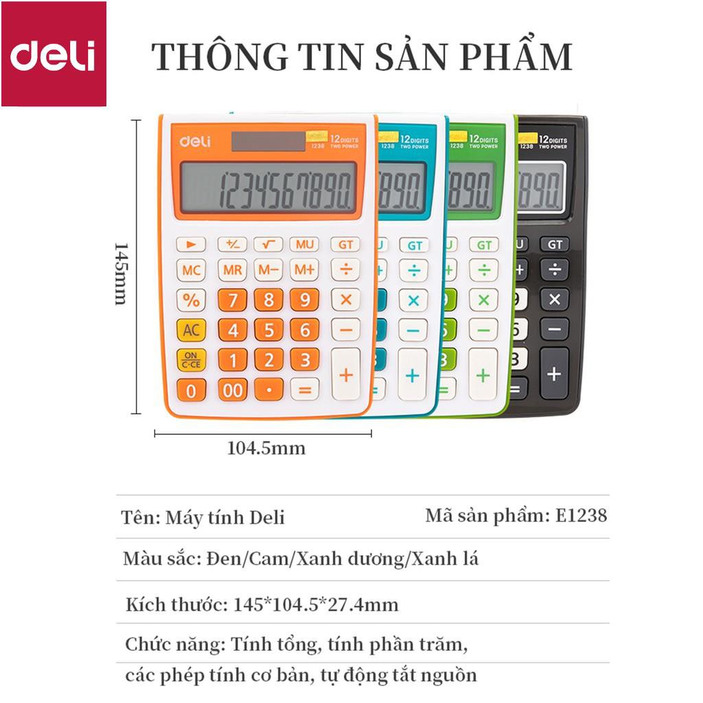 Máy tính kỹ thuật 12 số Deli, Đen, Cam, Xanh dương, Xanh lá E1238 [Deli]