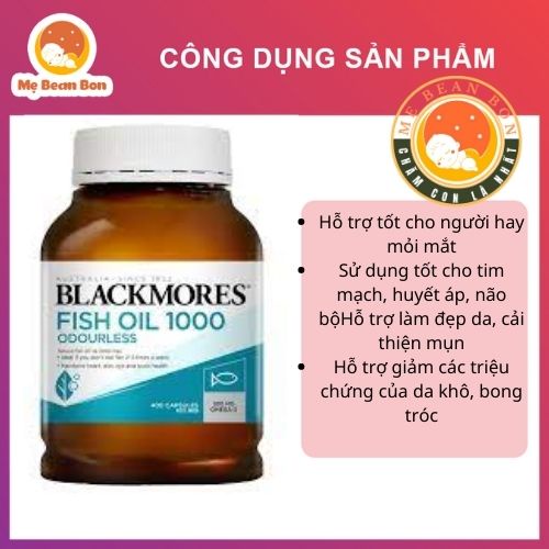 Dầu Cá 400 Viên Blackmores Fish Oil 1000mg Úc, không mùi dạng viên to so với mini caps dành cho mọi lứa tuổi và bà bầu