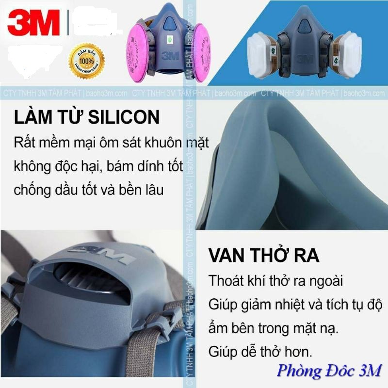 Mặt nạ chống độc sơn Pu 3M 7502,Dùng phun thuôc trừ sâu khói bụi nhà máy[Tặng Kính]