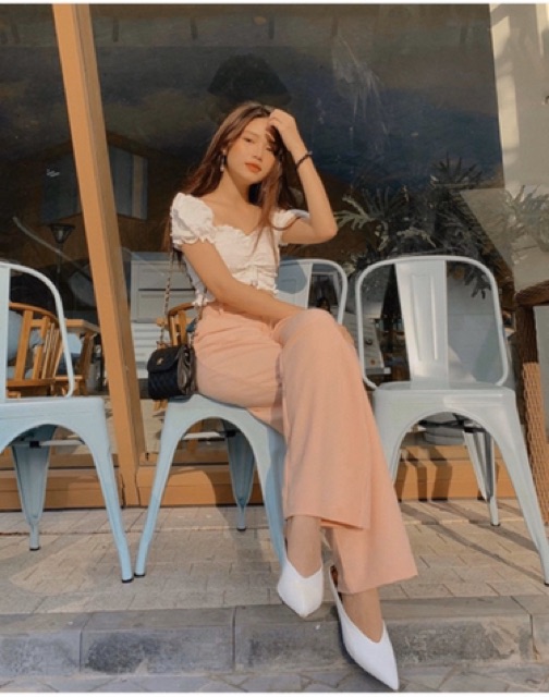 QUẦN CULOTTES 1 NÚT NUDE HỒNG