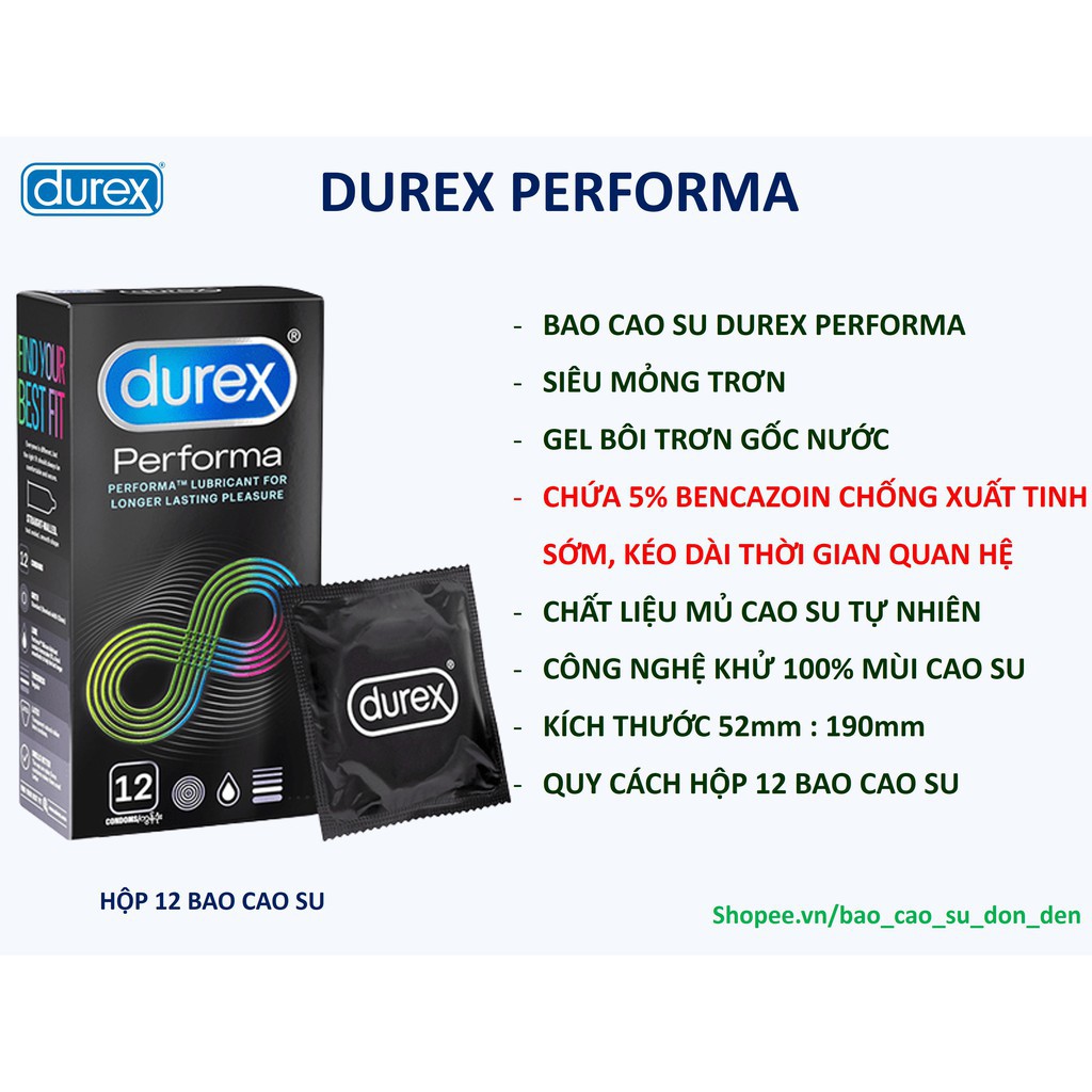 [BAO CAO SU DUREX] Bao cao su DUREX siêu mỏng kéo dài thời gian Durex Performa chứa 5% Lidocain trị xuất tinh sớm