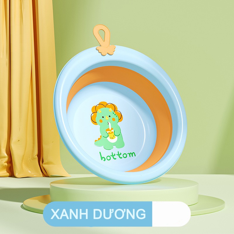 Chậu rửa mặt gấp gọn cho bé, thau tắm đa năng treo tường hình khủng long đáng yêu