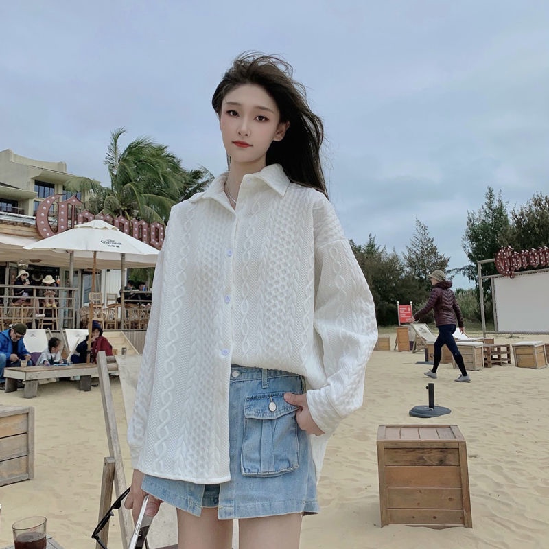 Áo Sơ Mi Trắng Tay Dài Dáng Rộng Cổ Bẻ Thời Trang Dành Cho Nữ