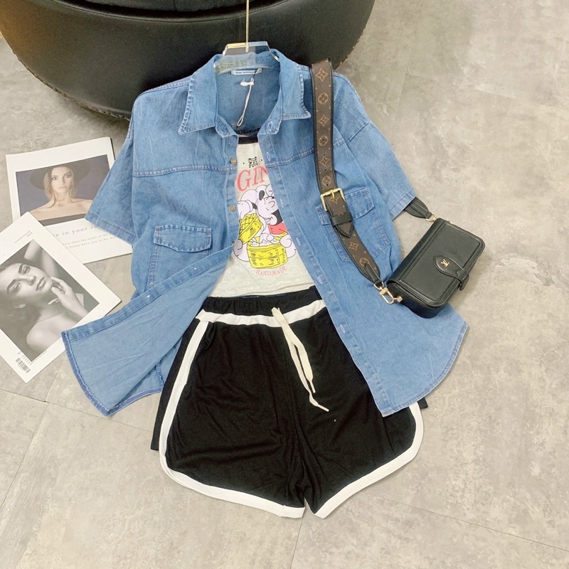 Set 3 món bộ thun 2s kèm áo khoác jean