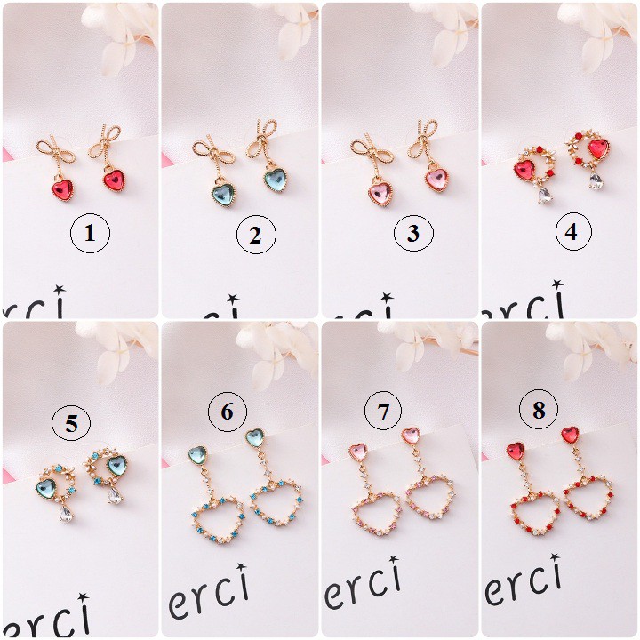 Bộ sưu tập bông tai nữ hình trái tim thời trang Hàn cực xinh HT192, giá rẻ