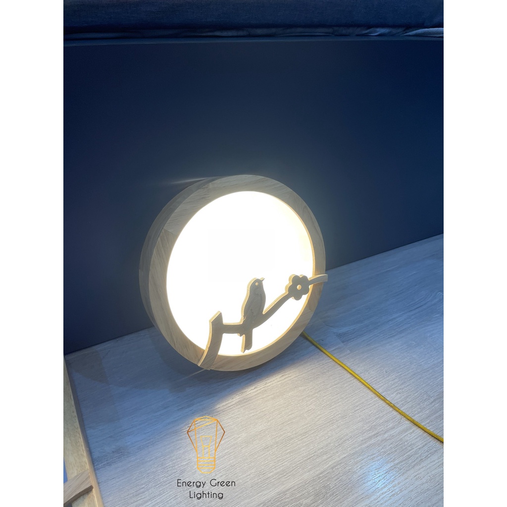 Đèn LED Ốp Trần Energy Green Lighting Gỗ Hình Tròn Trang Trí Hình Chú Chim OT-98307 - Đường Kính 30cm