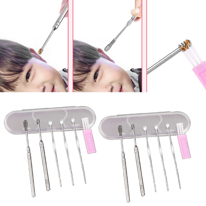 Bộ 6 Dụng Cụ Lấy Ráy Tai Bằng Thép Không Gỉ Thiết Kế Xoắn Ốc Độc Đáo