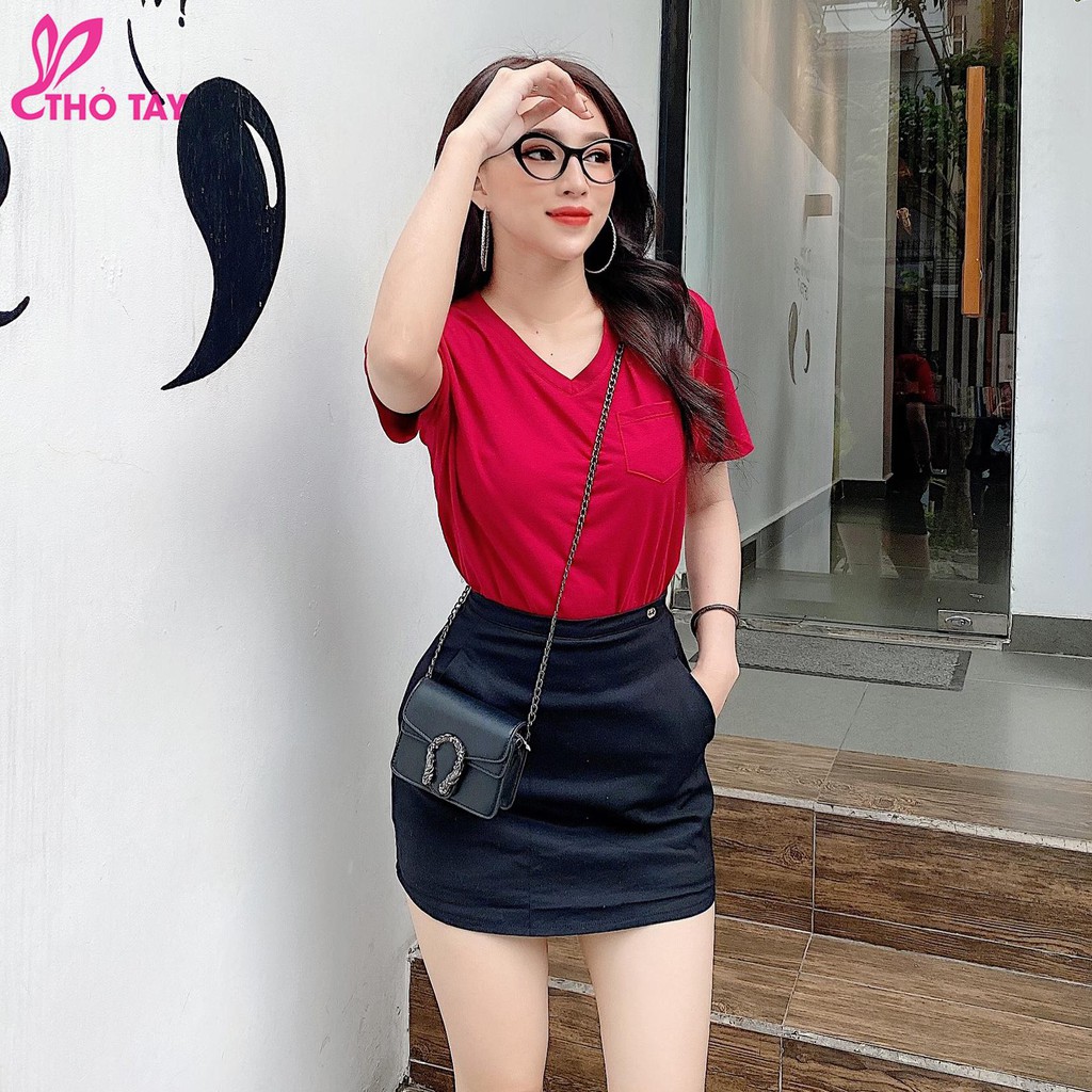 Áo thun nữ trơn cổ tim có túi - THỎ TÂY | BigBuy360 - bigbuy360.vn