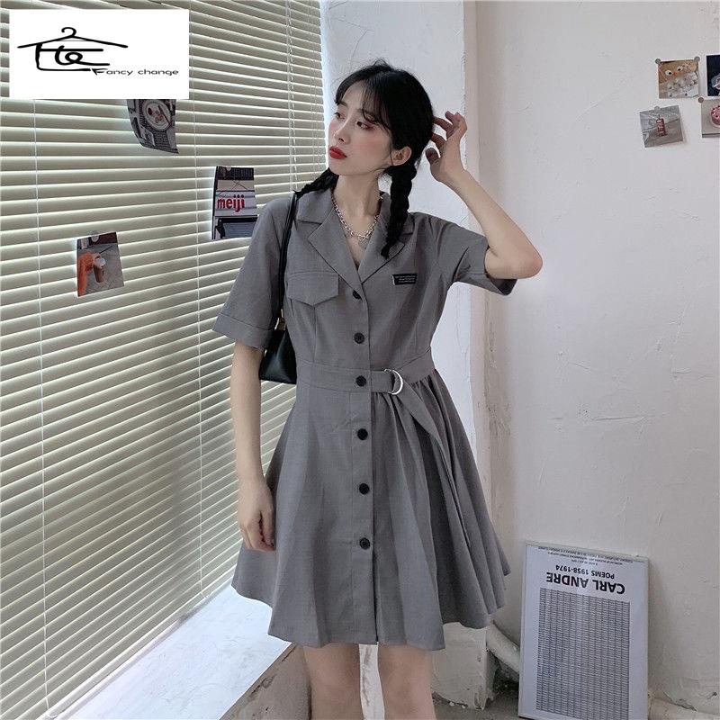 Đầm Thiết Kế Xếp Ly Cổ Bẻ Phong Cách Hàn Quốc Thời Trang Mùa Hè Hàng Mới 2022