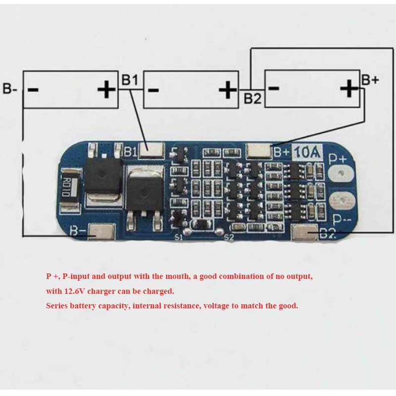 Bảng Mạch Sạc Bảo Vệ PCB BMS 3S 10A 11.1V 12V 12.6V 18650