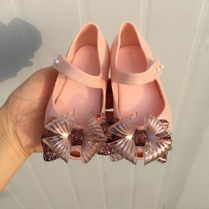 Giày Sandal Đi Biển Đế Bằng Miệng Cá Đính Nơ Mẫu Mới 2021 Cho Bé Gái