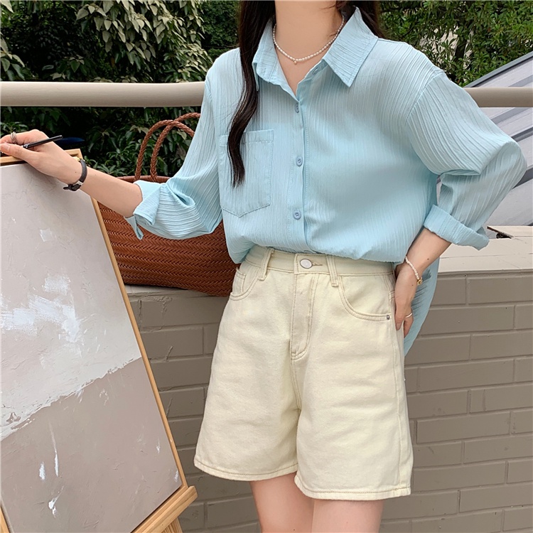 Áo sơ mi QKOOLE tay dài màu trơn thời trang Hàn Quốc cho nữ