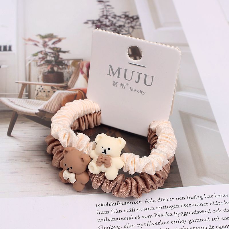 Buộc tóc scrunchies gấu dây cột nâu trắng chun vải QACCESSORIES HA220501