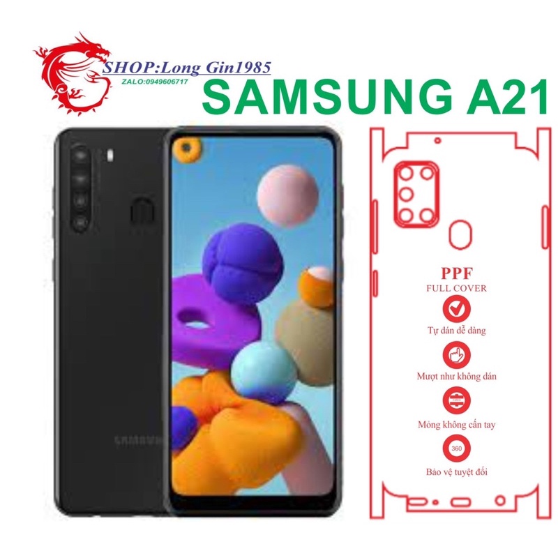 Sámung A21 miếng dán trong suốt Ppf mặt sau và mặt trước chống va đập tốt chống trầy xước cao