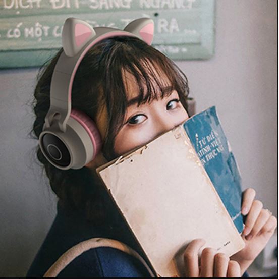 Tai Nghe Headphone Bluetooth Tai Mèo Đáng Yêu Có Đèn Phát Sáng