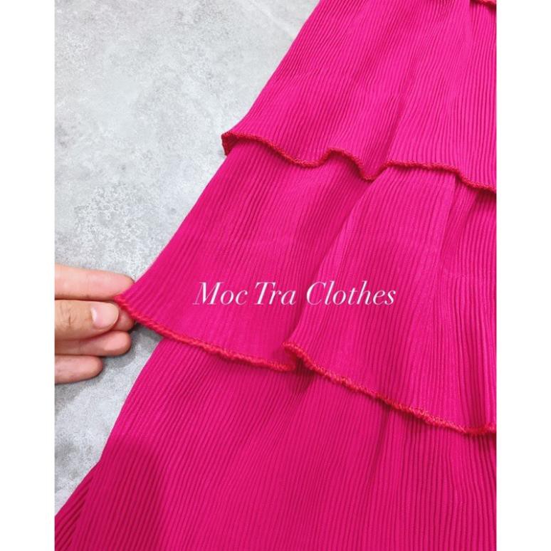 Đầm hai dây dập ly tầng dáng suông màu hồng tiểu thư siêu xinh, Váy 2 dây nữ đi biển xếp tầng rẻ đẹp trẻ trung  ྇