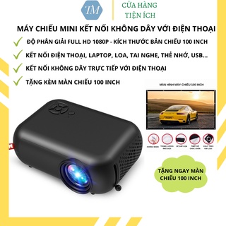 Máy chiếu mini LED tại nhà, máy chiếu giá rẻ FullHD kết nối không dây với điện thoại -Tặng màn chiếu 100 Inch - SET2176