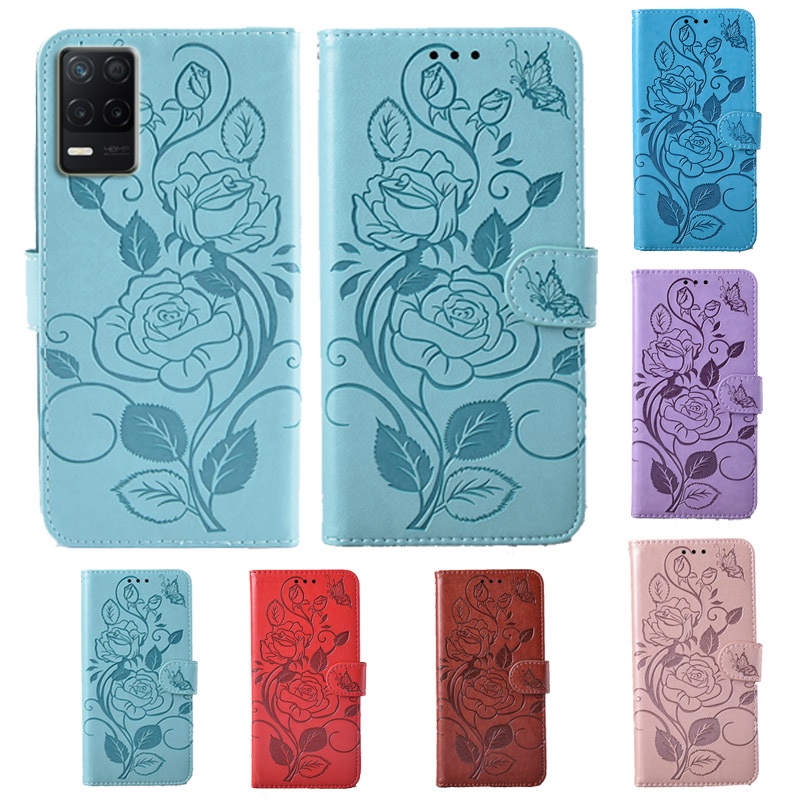 Bao da điện thoại PU nắp lật họa tiết hoa 3D có chức năng giá đỡ cho Oppo Realme C11 C20 C15 X7 8 Pro 4G 5G 2020 2021