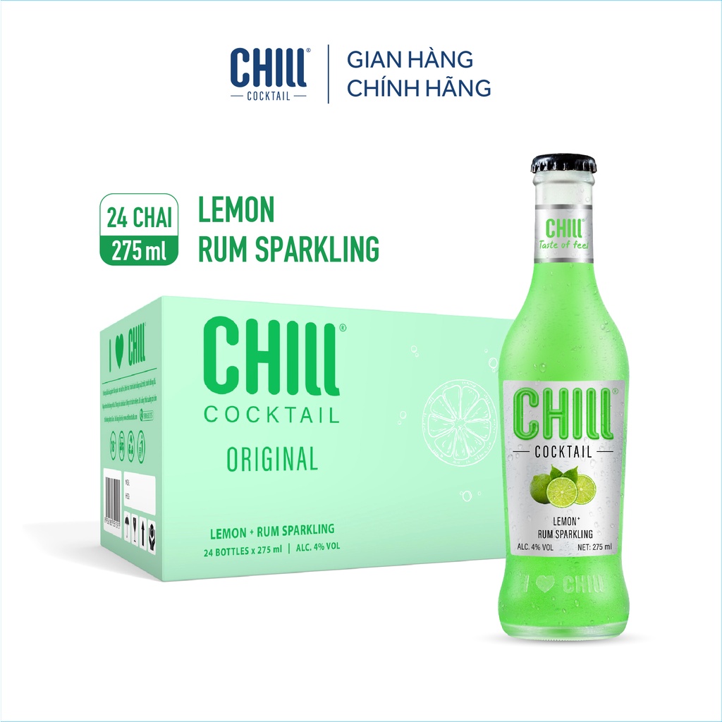 Thùng 24 chai Chill Cocktail vị Lemon Rum Sparkling 275ml/chai