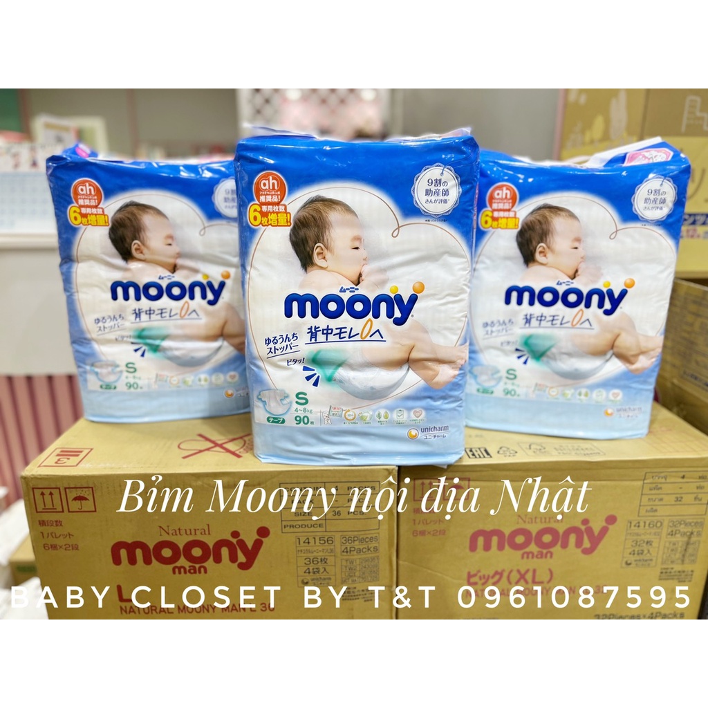 Tã/Bỉm MOONY XANH cộng miếng dán/quần đủ size NB82/S76/Mdán 58/Mquần58/L50/Xl44 cho bé