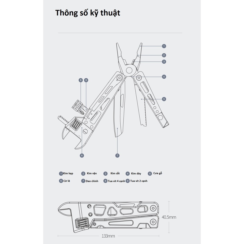 Bộ dụng cụ đa năng Xiaomi NexTool KT5023 (kìm+cờ lê+cưa+dao+tua vít)