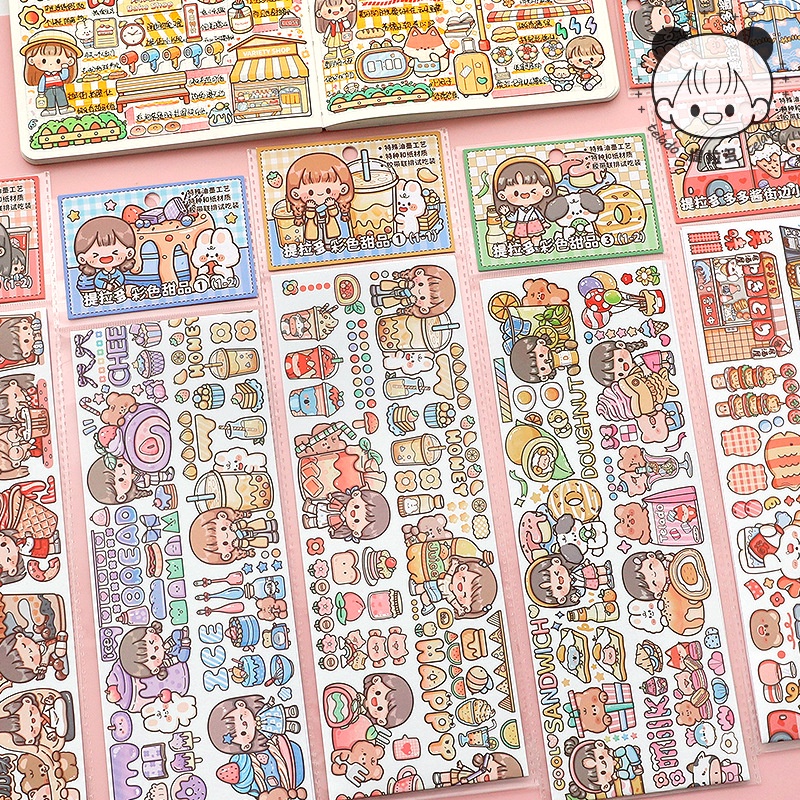 Peach Cute girl figure food tape stickers Journal Scrapbook Decor Sticker