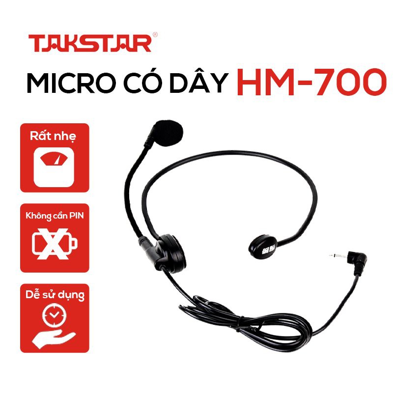 Mic Trợ Giảng Cho Giáo Viên Takstar HM-700 Có Dây, Cài Đầu, Kết Nối Mọi Máy Trợ Giảng Chính Hãng Giá Rẻ Bảo Hành 6 Tháng