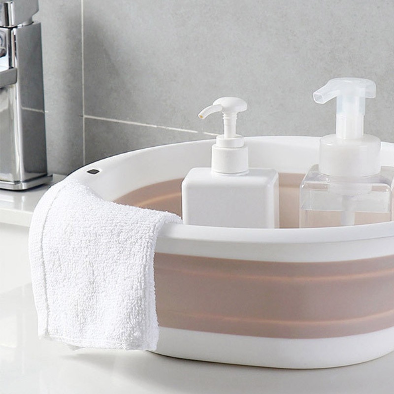Thau gấp gọn tiết kiệm không gian, chậu xếp gọn thông minh silicon, dùng phòng tắm, du lịch tiện lợi