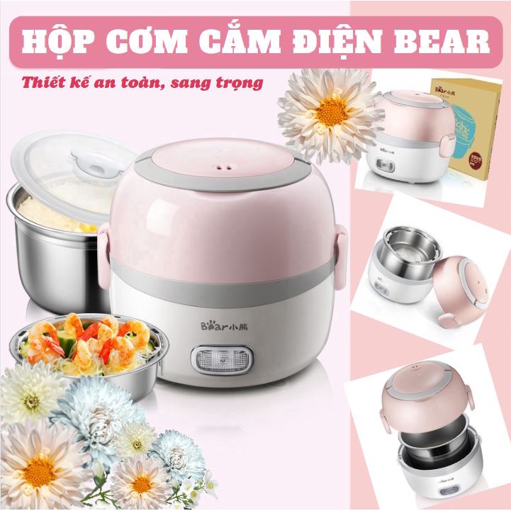 Hộp cơm hâm nóng Bear tự ngắt 2 tầng inox 1.2 lít nấu được cơm