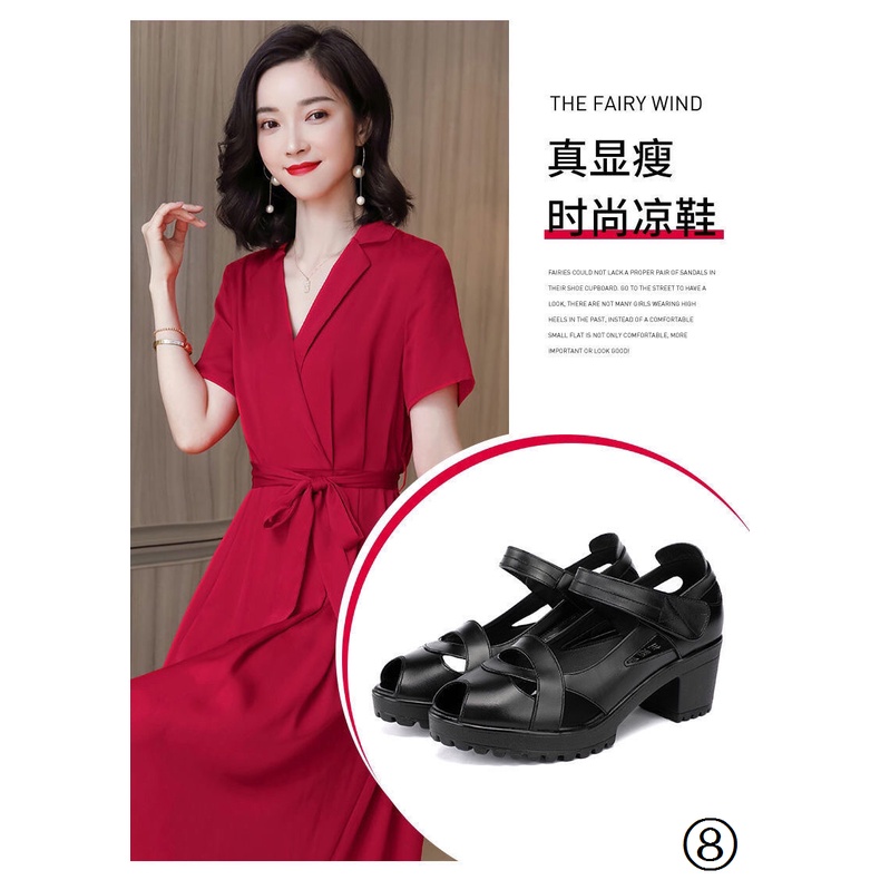 Giày Sandal Cao Gót Da Thật Đế Mềm Dày Dặn Thời Trang Mùa Hè 2022 Cho Phụ Nữ Trung Niên