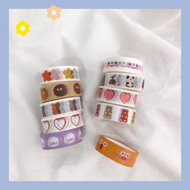 Cuộn băng dính washi tape in họa tiết đáng yêu trang trí sổ tay C-03