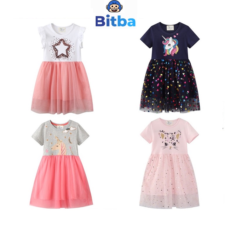 Váy đầm bé gái công chúa mùa hè hàn quốc xuất dư cho bé từ 1 tuổi đến 7 tuổi Bitba