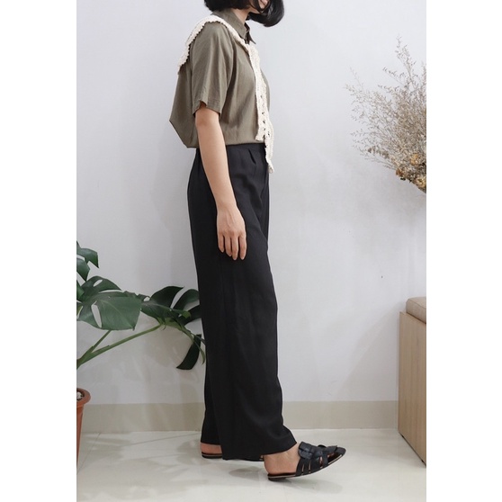 Quần ống suông rộng vừa linen đã qua xử lý vải