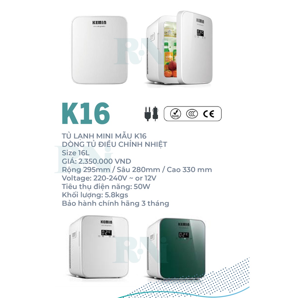 Tủ lạnh mini KEMIN K16 - 16L chính hãng chỉnh nhiệt - Dùng ở nhà và trên ô tô, 2 chiều nóng lạnh