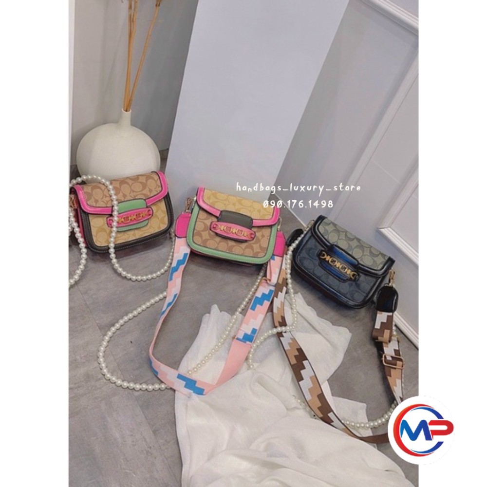 SALE túi xách nữ đeo chéo in họa tiết dây bản to kèm dây ngọc sang chảnh SHOP LUXURY