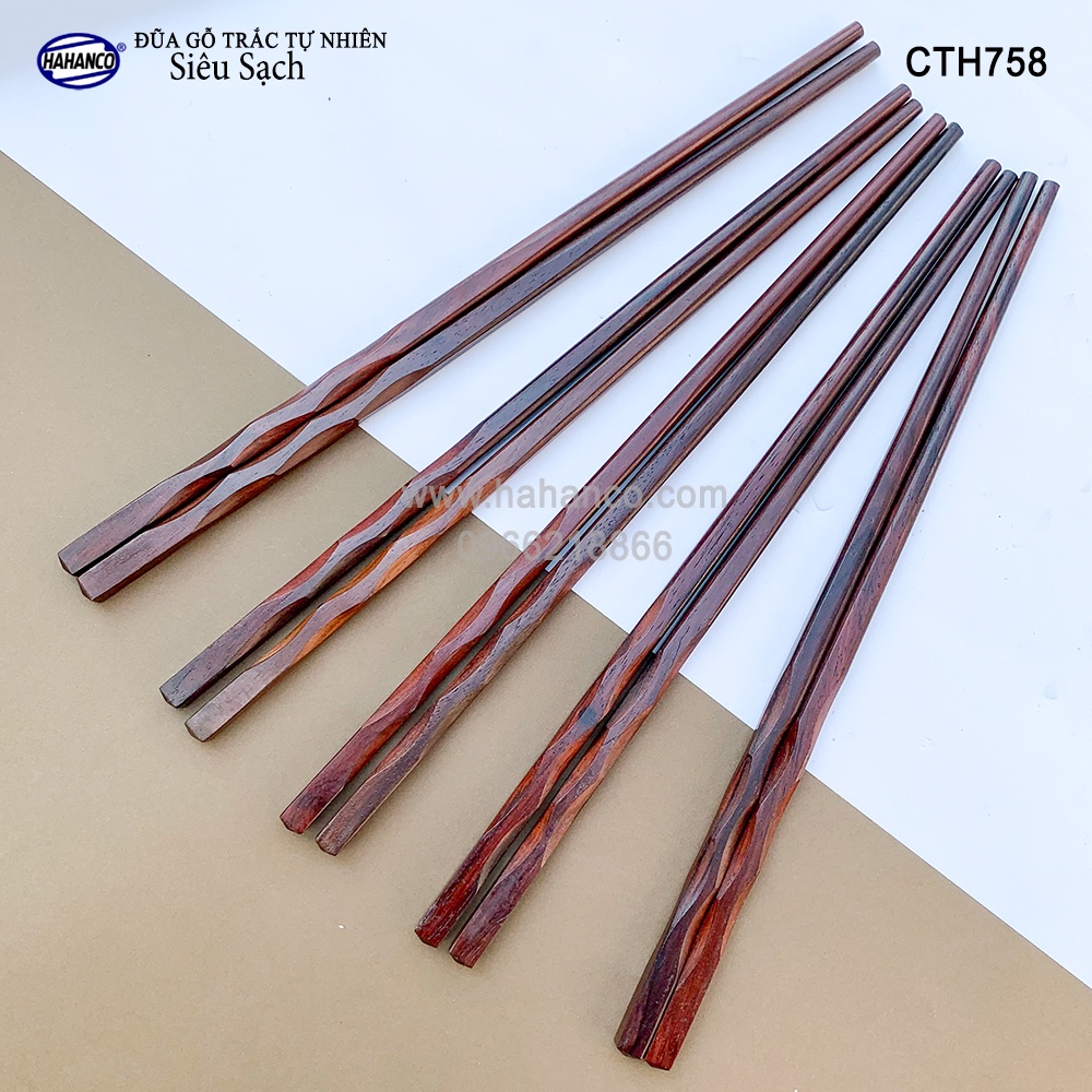 Đũa gỗ Trắc siêu sạch - CTH758- Gỗ trắc lượn sóng (Hộp 10 Đôi) Chopstick of HAHANCO