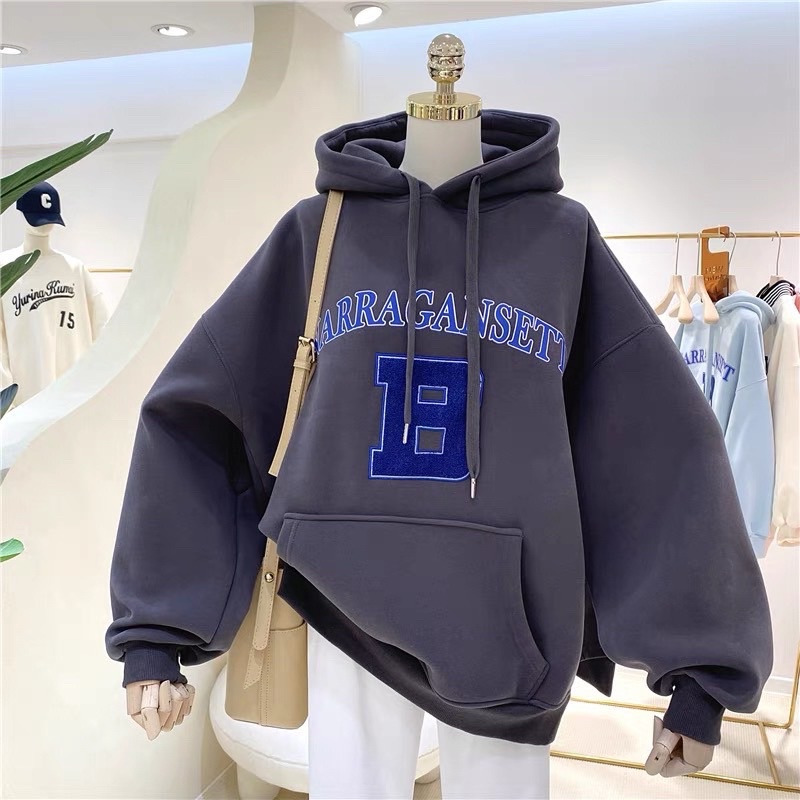 Áo hoodie vải nỉ Lót Bông Dày Dặn Thêu B Unisex Form Rộng