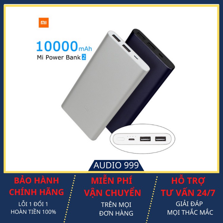 SẠC DỰ PHÒNG XIAOMI GEN 2 10000MAH 2 CỔNG SẠC USB CHÍNH HÃNG - BẢO HÀNH 12 THÁNG