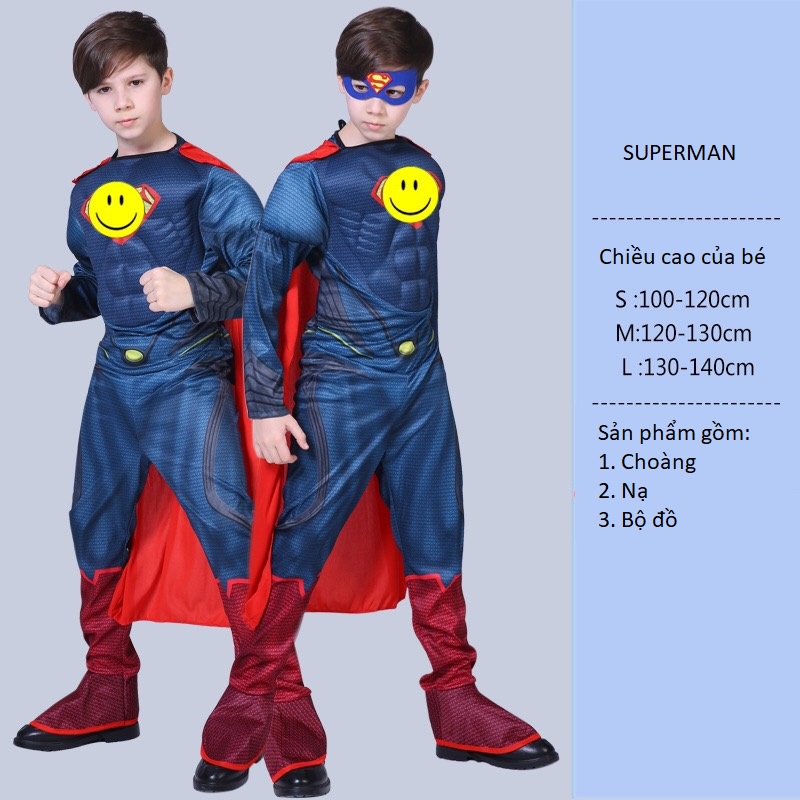 Siêu nhân hóa trang cho bé trai bộ quần áo trẻ em super man đồ chơi hóa trang halloween độn bông COS2107