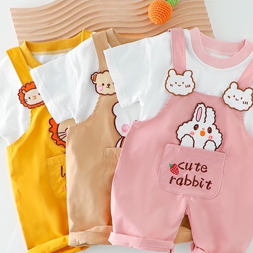 Set áo thun kèm yếm kaki cho bé trai bé gái 1 2 3 4 tuổi MINTSCLOSET Mint's Closet - S1160 - YE5059